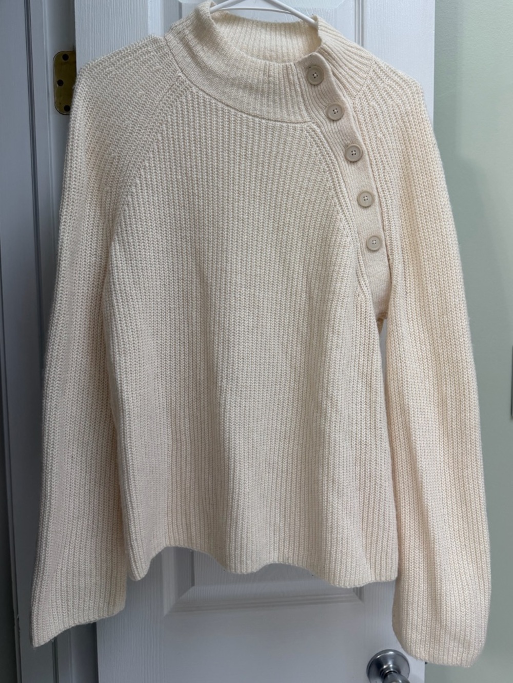 LOFT Cream Button-Shoulder Turtleneck Sweater - Picture 2 of 3